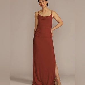 Ruched jersey spaghetti strap bridesmaid dress